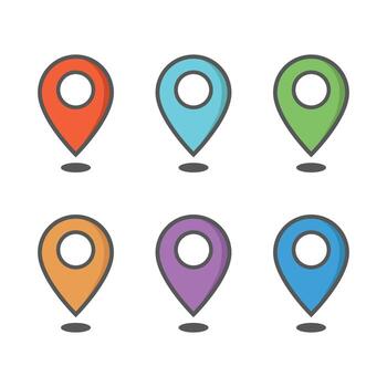 conjunto de vistoso mapa alfiler icono aislado plano estilo diseño. vector