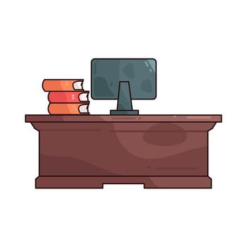 Illustration of a Desk with Books and Computer vector