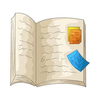 Illustration of Open Book with Notes vector