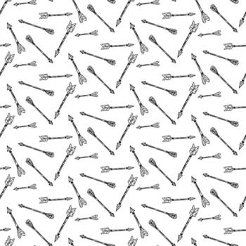 A pattern of wooden arrows, the weapon of native American settlements. Seamless texture in doodle style. Various arrows with sharp tips fly in different directions. It's hunting time. American Indians vector