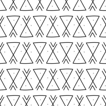 pattern, a linear ornament of the first American settlers, Indians. Repeating seamless texture of triangles similar to teepees, turned in different directions. Relief texture. American Indian symbols vector
