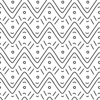 A pattern, a linear ornament of the first American settlers, Indians. Repeating seamless texture of smooth waves with symbols stick, circle. Relief texture. American Indian symbols vector