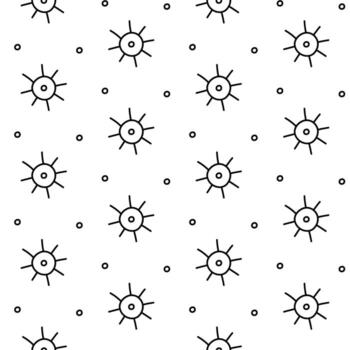 A pattern, a linear ornament of the first American settlers, Indians. Repeating seamless texture of mini suns in circles. Relief texture. American Indian symbols vector