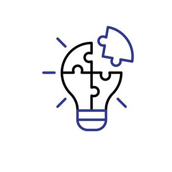 problema resolviendo icono. gestión. idea símbolo lámpara me gusta un rompecabezas. gerente, éxito. contorno diseño estilo. vector