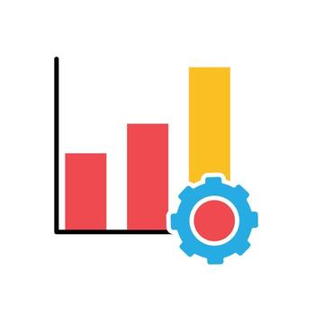 Productivity icons. Management. Upward graph with gears in the bottom right corner. manager, success. flat design style. vector