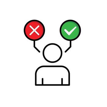 Decision icon. Management. Silhouette of a person with a tick or cross above it. manager, success. mixed design style. vector