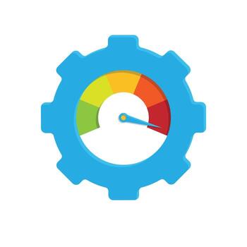 Productivity icon. Management. Gears with maximum speedometer. manager, success. Isometric design style. vector