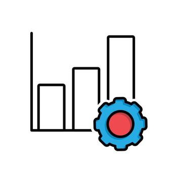 Productivity icons. Management. Upward graph with gears in the bottom right corner. manager, success. mixed design style. vector