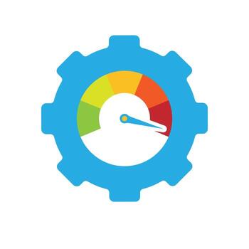 Productivity icon. Management. Gears with maximum speedometer. manager, success. flat design style. vector