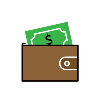 Budgeting icon. Management. An open wallet with dollar bills appearing on top. manager, success. flat design style. vector