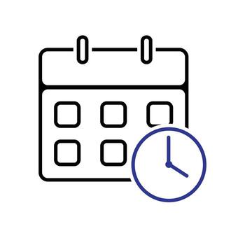 Time management icon. Management. Calendar with clock in the bottom corner. manager, success. outline design style. vector