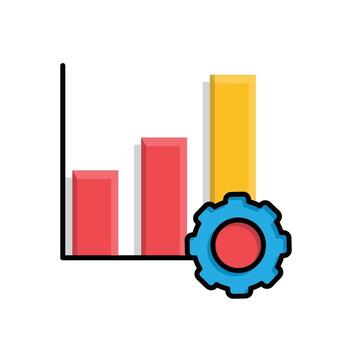 Productivity icons. Management. Upward graph with gears in the bottom right corner. manager, success. Isometric design style. vector