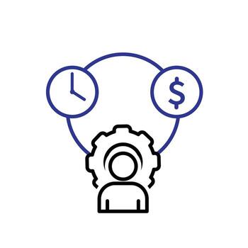 Resource icons. Management. Silhouette of a person with gears, clock. manager, success. outline design style. vector