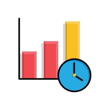 Productivity icon. Management. Upward graph with clock symbol. manager, success. Isometric design style. vector