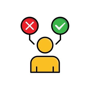 Decision icon. Management. Silhouette of a person with a tick or cross above it. manager, success. Isometric design style. vector
