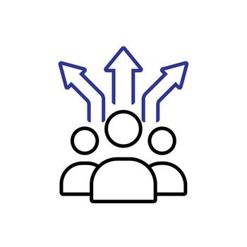 Decision icon. Management. Three people with three arrows pointing in different directions. manager, success. outline design style. vector