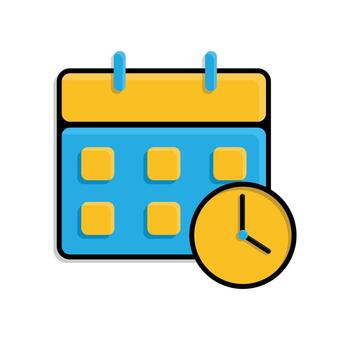 Time management icon. Management. Calendar with clock in the bottom corner. manager, success. Isometric design style. vector