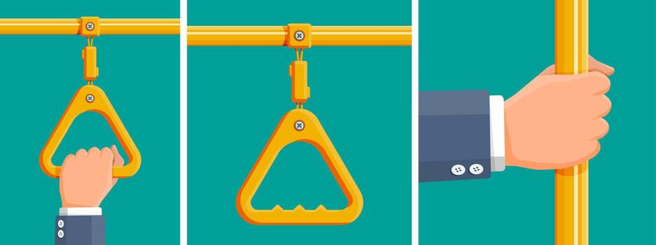 Man hand holding on bus handle vector