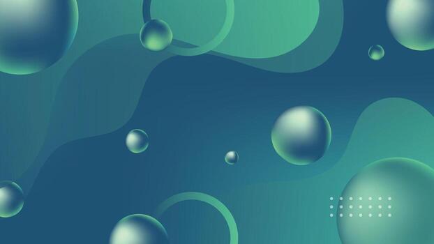 Modern abstract background featuring glossy 3d spheres with gradient green blue tones and smooth fluid shapes, ideal for web design, digital art, and creative projects vector