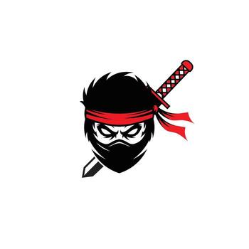 A fierce ninja head with a sword, embodying strength and agility. This striking image captures the essence of a skilled warrior, ready for any challenge. vector