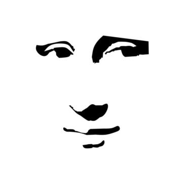 A minimalist illustration of a face, focusing on the eyes and mouth, with abstract features that create a striking, modern design. vector