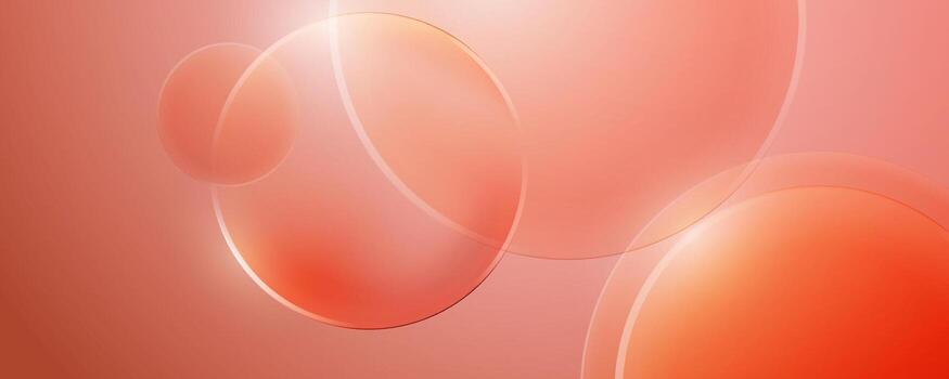 Abstract peach glass background with glowing transparent circles and bubbles vector