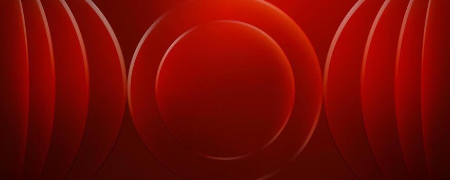 Abstract red background with concentric circles and flowing shapes vector