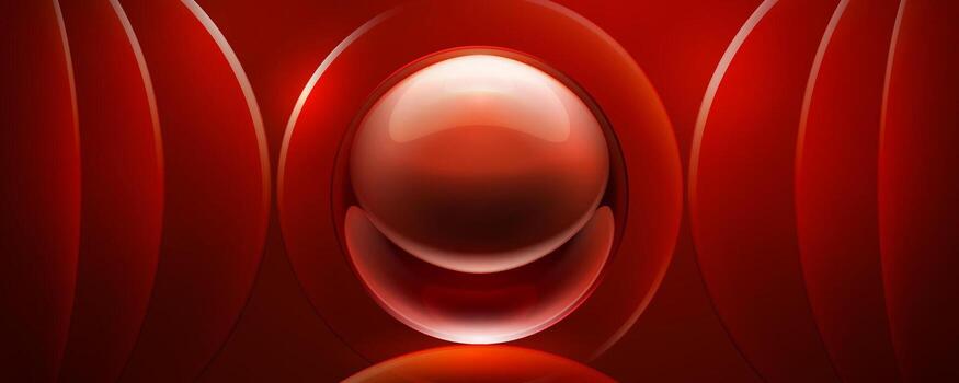 Abstract red background with glass sphere and concentric circles vector