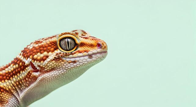 Leopard gecko portrait showcases vibrant colors and intricate skin patterns in macro reptile photography with unique eye details photo