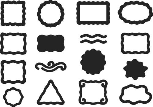 Wavy Shapes Frame 16 Solid Color Icon Set Collection on White Background vector