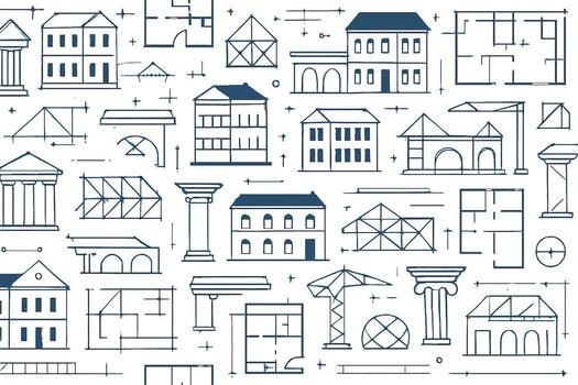 a seamless pattern with buildings and other objects vector