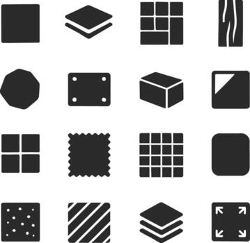 Surface 16 Solid Color Icon Set Collection on White Background vector