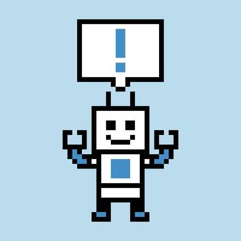 Design of AI robot machine learn chat bot exclamation mark alert 8 bit game. vector