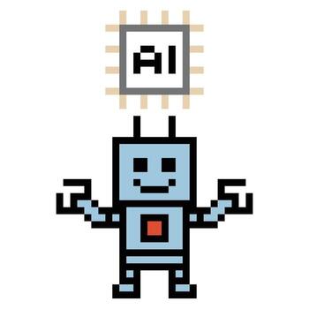 Design 8 bit of robot robotic AI chat bot concept mind learn pixel art. vector