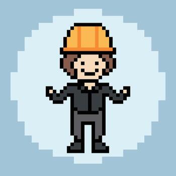 Design of pixel style of worker work man male in factory industry 8bit engineer. vector