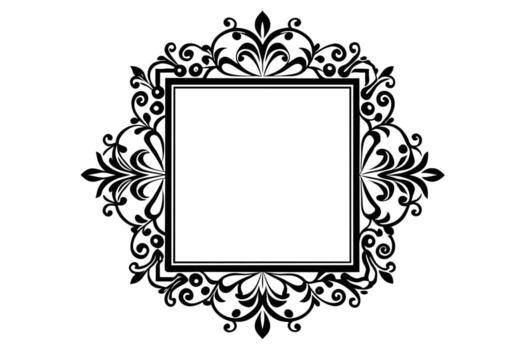 Elegant Black and White Floral Frame Design A Square Ornate Border Perfect for Vintage or Classic Projects, Adding a Touch of Sophistication vector