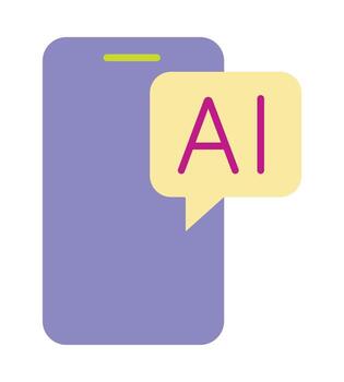 Artificial intelligence chatbot on a smartphone. A flat icon for an AI assistant, customer support, and communication technology. vector