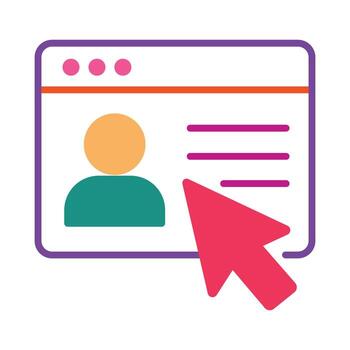 User profile selection in a web browser window. A cursor clicks on an account page for personal data access or CRM. vector