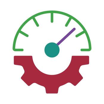 Performance and efficiency icon with a speedometer and gear. Symbolizes operational management, productivity, and optimization. vector