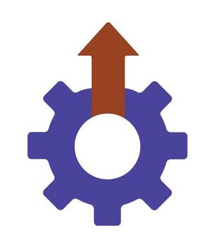 Process improvement and operational excellence icon. A gear with an upward arrow symbolizing productivity growth and optimization. vector
