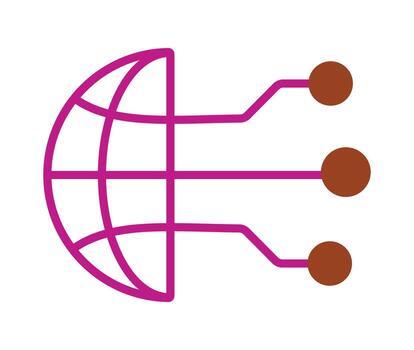 Global network and communication technology icon. A simple line art graphic of the world connected to a digital network. vector