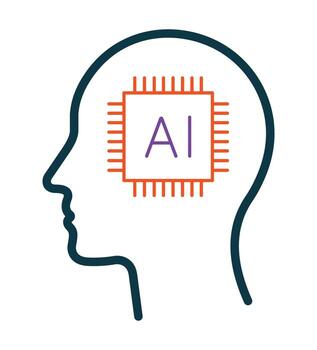 Artificial intelligence icon with a human head and a processor chip. Symbolizes a digital brain, machine learning, and future technology. vector