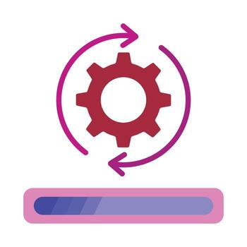 System update icon with a processing gear and a loading bar. A symbol for software installation or configuration in progress. vector