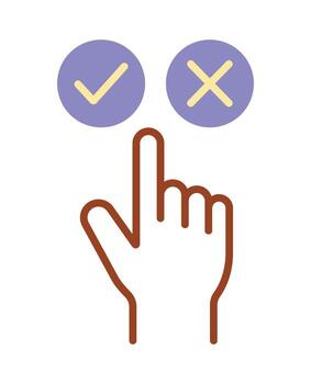 Hand icon making a choice between yes and no buttons. A symbol for decision-making, approval, and rejection. vector