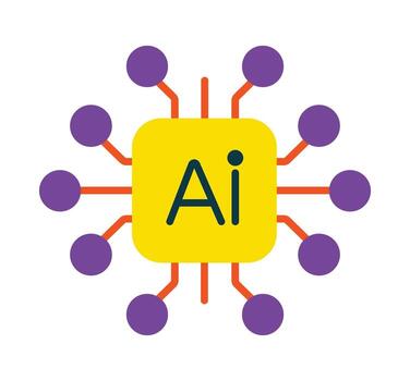 AI technology hub icon. A central processor for a smart system, representing a digital brain, data processing, and innovation. vector