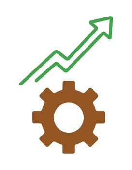 Process improvement and operational excellence icon. A gear with a rising arrow graph symbolizing productivity growth. vector