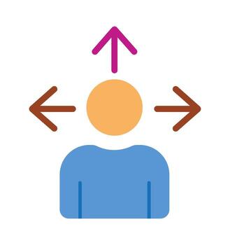 A person with arrows in different directions. An icon symbolizing choice, opportunity, and decision-making for career paths or life choices. vector