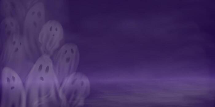 Dark purple fog with mysterious clouds and ghost. Ideal for haunted, mystical, or Halloween backgrounds. 3d effect vector
