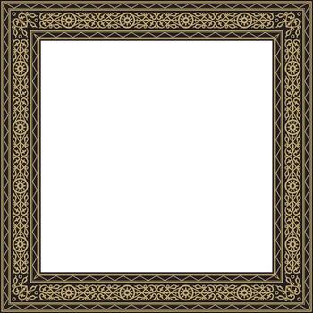 golden and black square Yakut ornament. An endless rectangular border, a frame of the northern Far East. vector