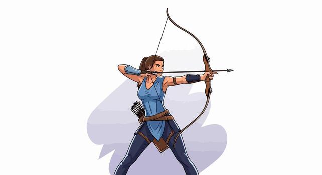 Archer aiming with bow and arrow isolated on white background a skilled female archer in action, showcasing precision and focus in a dynamic pose vector